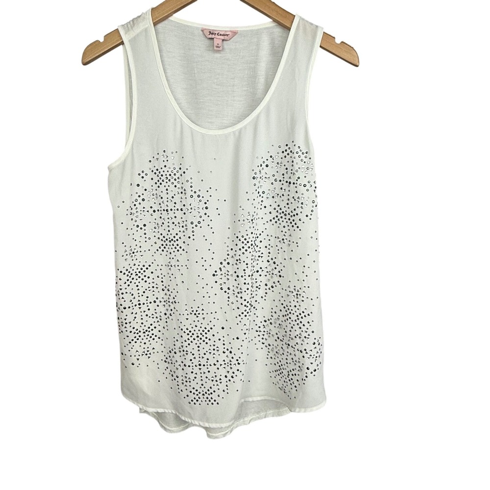 Juicy Couture Tank Top S White Rayon Polyester Rhinestone Studded Embellished‎